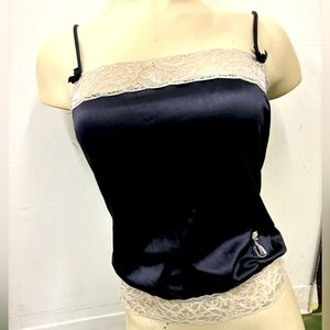Vintage French Kitty by Mighty Fine Womens Camisole Black & Ivory Lace. Small